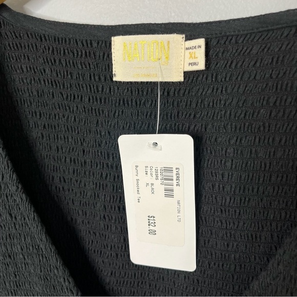 Evereve Nation Bunny Smocked Tee Shirt Black Size XL Long Sleeve Scoop Neckline - Picture 7 of 10